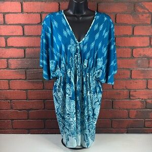 Jessica Taylor Woman's 2X Teal‎ Geometric Print Blouse – Casual Chic